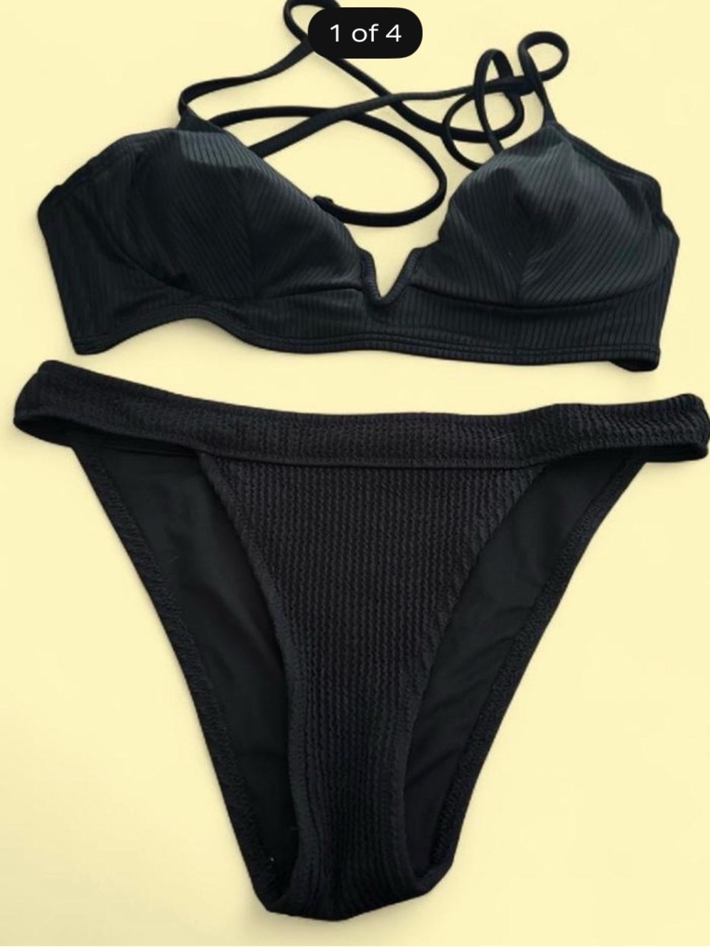 aerie Black Ribbed Underwire Bikini Set